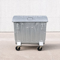 Conteneur à déchets métallique galvanisé à chaud de 1100 litres avec couvercle en acier et 4 roulettes pivotantes, 2 avec freins, pour la collecte des déchets municipaux