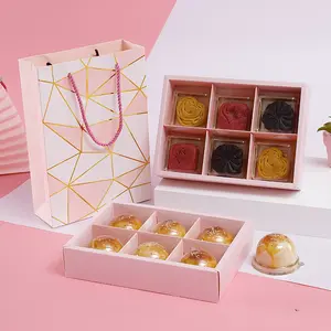 Boîte à biscuits au chocolat et à gâteau de lune avec séparateur ensemble de nouveau-né, boîte d'exposition et d'emballage de biscuits de chine, papier d'art
