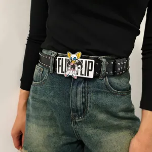 Cinturón Unisex de Diseño de Alta Gama con Hebilla de Cobre con Diseño de Gato de Dibujos Animados, Estilo Gótico Y2K, con Remaches Negros, Accesorio Punk para <span class=keywords><strong>Hombre</strong></span> y Mujer - Product Image 3