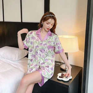 Frauen Sommer <span class=keywords><strong>Live</strong></span> Freizeit Oberbekleidung Atmungsaktive Eisse ide Zweiteiliger Pyjama Set Kurzärmliges Mädchen Stil Einteiliges Haar - Product Image 5