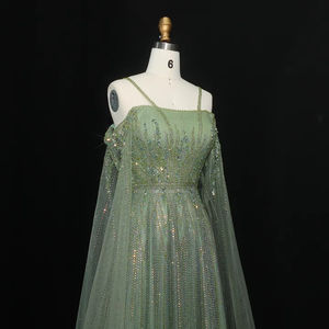 Robe de <span class=keywords><strong>soir</strong></span>ée vert forêt Jancember XD024, bretelles spaghetti, robe de bal perlée, coupe trapèze, tenue de célébration, robe de conte de fées - Product Image 4