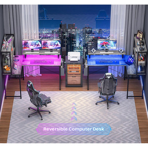 Bàn chơi game hình chữ L 47 inch với trạm sạc máy tính văn phòng tại nhà di động bàn gỗ sồi đen hoàn thiện bao gồm giá sách - Product Image 6