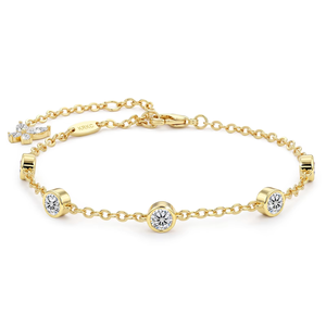 Pulsera de Cinco Piedras con Eslabones, 1.5ct, Diamante VVS Certificado por GRA, Chapado en Oro de 14K, Pulseras de Moissanita de 4MM con Bisel para Mujer - Product Image 1