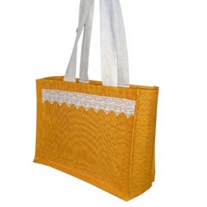 Bolsa de Yute de Moda con Encaje, Elegante, 14x16x5 Pulgadas, Reutilizable, para Compras, Supermercado, Oficina, Artículos Esenciales, Venta al por Menor - Product Image 1