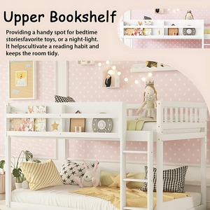 Cama Alta Doble sobre Doble, Ahorra Espacio para Niños y Adultos, Fácil de Montar, Cama Alta Segura para Niños Pequeños con Barandillas, Blanca - Product Image 3