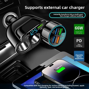 Nouveau <span class=keywords><strong>chargeur</strong></span> de téléphone multifonctionnel pour voiture avec affichage numérique, double USB, un port pour trois appareils, allume-cigare 12-24V, charge super rapide - Product Image 4