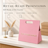 Sac en papier pliable avec poignée découpée, emballage plat, sac de shopping portable, sac cadeau avec logo personnalisé pour l'emballage de détail