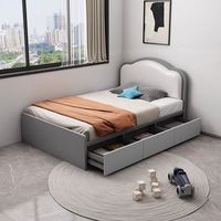 Lit simple moderne et épuré de 1,2 m, lit nuage pour petite famille, avec sommier haute et rangement, en bois massif, multifonctionnel et gain de place