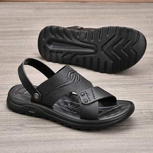 Xhr Sandales à lanières croisées en cuir véritable pour hommes, chaussures d'extérieur décontractées à bout ouvert, semelle en caoutchouc antidérapante, taille 40-45 - Product Image 3
