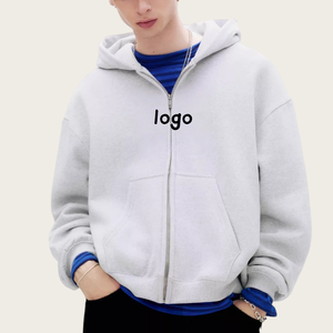 Custom Logo Autumn Print Breathable Zipper Hoodie Heavyweight French Terry Oversized 500gsm Cropped Boxy Hoodie for Men - Product Image 1
