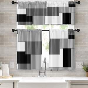Rideaux de cuisine gris, blanc et noir, cantonnière, <span class=keywords><strong>rideau</strong></span> <span class=keywords><strong>court</strong></span> moderne gris foncé, draperies de salle de bain, petites draperies de café, 3 pièces - Product Image 2