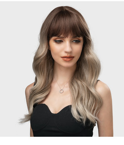 วิกผมยาวลอนคลื่นน้ำสีเข้มสำหรับผู้หญิง ทนความร้อนได้ วิกผมแบบเต็มศีรษะ สไตล์ยุโรปอเมริกัน เส้นใยทนความร้อนสูง 100% - Product Image 6