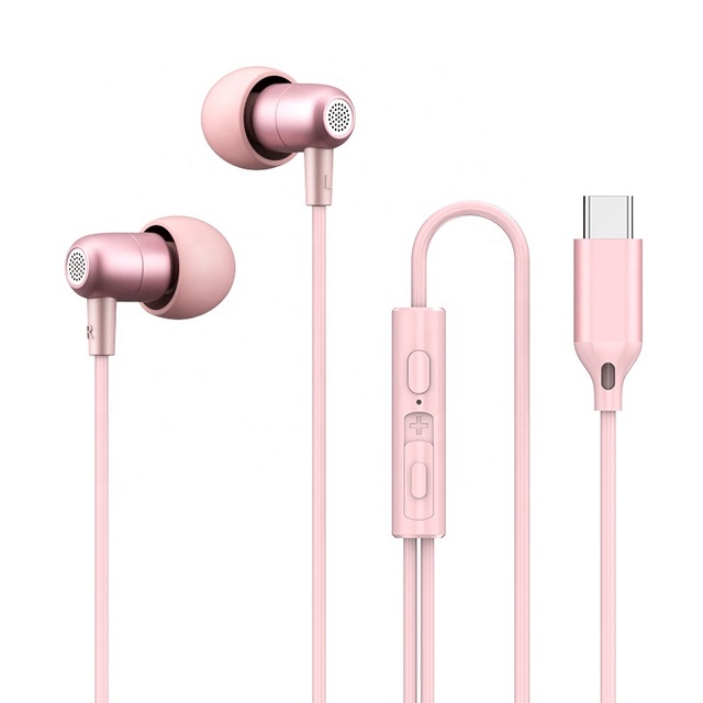 USB Digital Wired Earbuds with Noise Canceling In-Ear Headset Microphone and Volume Control Type C Earphone for Phone & Sports