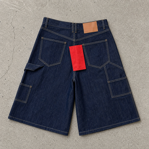 Pantalones cortos <span class=keywords><strong>de</strong></span> mezclilla para <span class=keywords><strong>hombre</strong></span>, personalizados, <span class=keywords><strong>de</strong></span> pierna ancha, azul oscuro, hasta la rodilla, corte holgado, lavado vintage, bajo sin rematar, estilo <span class=keywords><strong>Bermuda</strong></span> 3/4 - Product Image 3