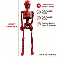 Décoration de squelette d'Halloween flexible de 15,8 po/40 cm, sanglante, résistante aux intempéries, réutilisable, accessoire de corps entier pour l'intérieur et l'extérieur, maison hantée