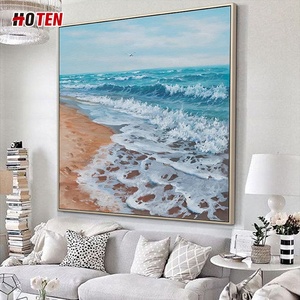 Modern Minimalist Hand-Painted Beach Seascape Oil Painting for Living Room <strong>Background</strong> Wall Decor Canvas Hanging - Product Image 3