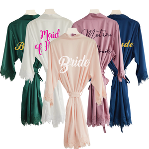 فستان لوصيفات العروس من الحرير والساتان, فستان لوصيفات العروس من الحرير والساتان غير اللامع مزين بالدانتيل بتصميم الكيمونو يصلح كهدية للعروس في الصباح - Product Image 1