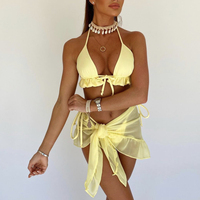 Nieuwkomers Luxe Doorzichtige 3-delige Badpakken Sexy Effen Kleur Bikini Set Voor Vrouw