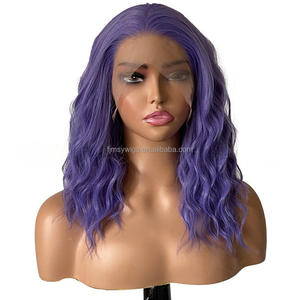 Parrucche Frontali in Pizzo Ondulate e Riccioline Viola Trasparente Colorate 13x4, Resistenti alle Alte Temperature, Senza Colla, Corte, Premium - Product Image 4