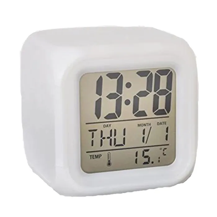 LED Colorful Color Changing Square Digital Clock Student Children Mute Sleepy Band Temperature Luminous Electronic Alarm Clocks