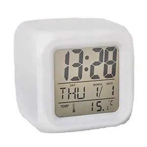 Wooden Fashion LED Alarm Clock Electronic Square Shape Luminous