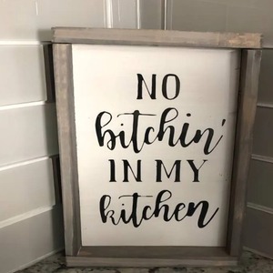 Rustic Wooden Wall Sign Solid Wood Rectangle Home Decoration No Bitchin In My <b>Kitchen</b> Artistic Letter Frame - Product Image 1