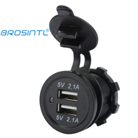 BROSINTL BC004KB 12V 24V Input 5V 2.1A & 2.1A Output Soket Pengisi Daya USB Dual Port dengan Indikator LED