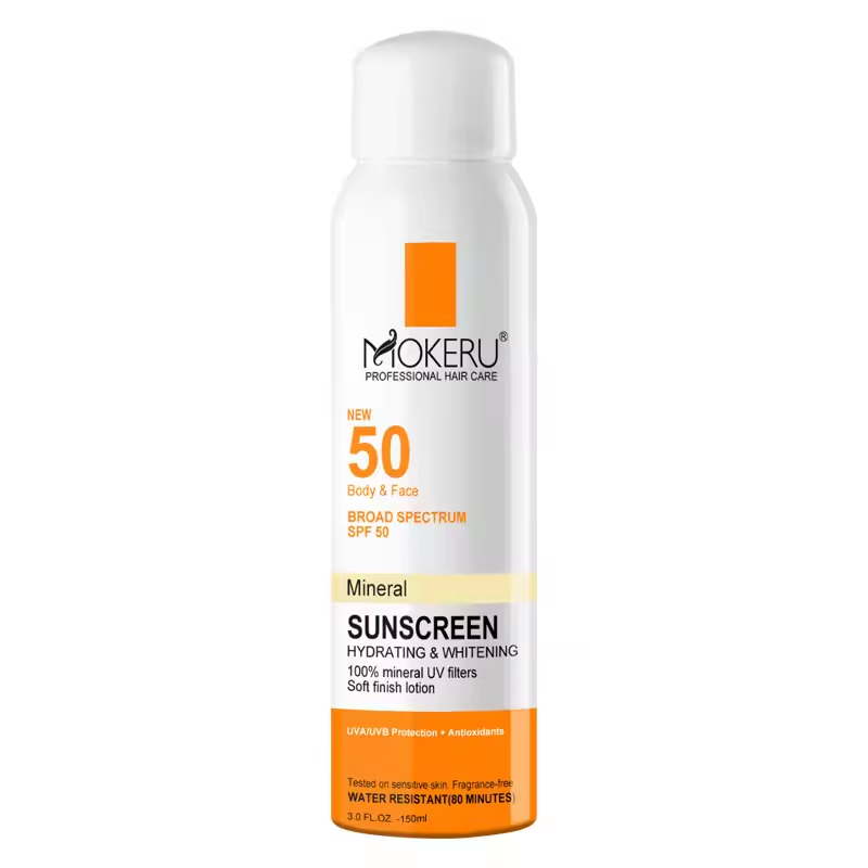 Mokeru, частная марка, новый солнцезащитный органический минерал против UVA/UVB SPF50, Солнцезащитный спрей, осветляющий лосьон для мужчин и женщин