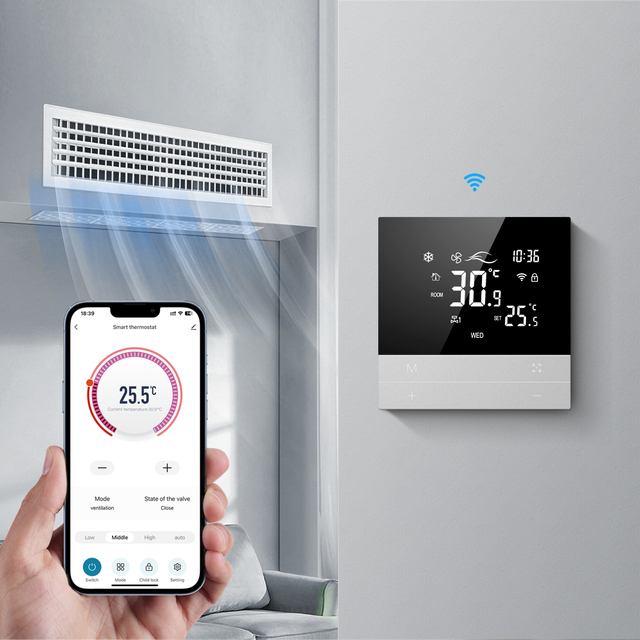 AVATTO Air Conditioning Central Heat Room Fan Coil Smart Touch Smart Fan Coil Air Conditioner Thermostat