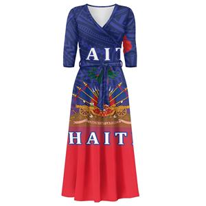 <span class=keywords><strong>Abiti</strong></span> <span class=keywords><strong>taglie</strong></span> forti haitiani per donna 3/4 maniche a V Max abito da donna con cintura alla moda eleganti e sinuosi Vestidos Vestidos - Product Image 3