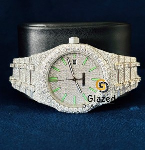 Montre de luxe de haute qualité en diamant de laboratoire cultivé, acier inoxydable noir, analogique, VVS, hip-hop, entièrement sertie de diamants, mécanique - Product Image 1