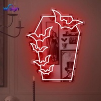 Lumière LED néon d'Halloween, design chauve-souris, miroir acrylique, art mural, alimentation USB, forme 3D, décoration pour la maison, le bar, la chambre, cadeau unique