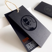 LOPAL Étiquettes personnalisées de vêtements en carte noire Carte recyclée avec logo en relief UV Logo en feuille de cuivre imprimé Étiquettes à suspendre pour vêtements