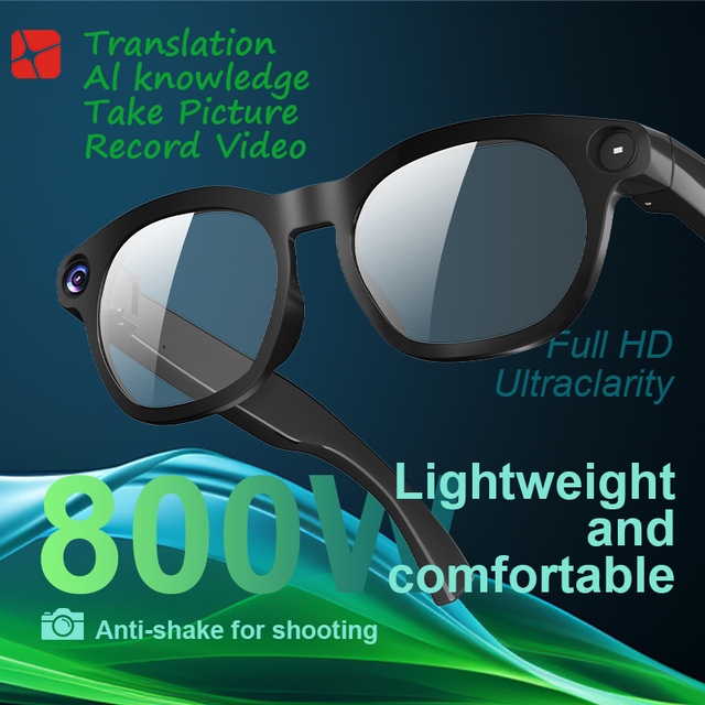 Video Recording Glasses with AI Real-time Translation ChatGPT Multi-language 8MP Camera Smart Audio Eyewear Gear