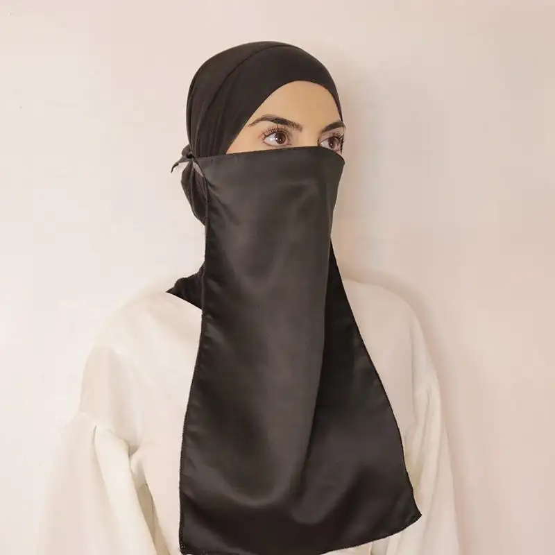 New Malaysia Breathable Face Mask Muslim Dubai Plain Color Satin Nida Crepe Silk Niqab Hijabs