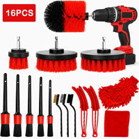 Kit de lavage de voiture 16 pièces, brosses de détaillage, accessoires de nettoyage pour perceuse, brosses douces pour l'intérieur, l'extérieur, les roues, le tableau de bord