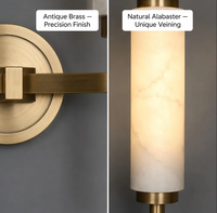 Applique murale LED haut de gamme en pierre naturelle à double tête, finition cuivre massif, style nordique cylindrique en albâtre pour villa
