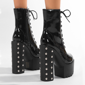 Bottines noires pour femmes XSD, nouveau style printemps, bout carré, cuir verni brillant, talons hauts, bottines courtes pour soirée - Product Image 6