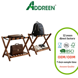 Support à bagages <span class=keywords><strong>pliable</strong></span> en bambou Addreen Premium avec étagère inférieure, lot de 2, pour chambre d'hôtel, chambre à coucher, rangement à domicile - Product Image 1
