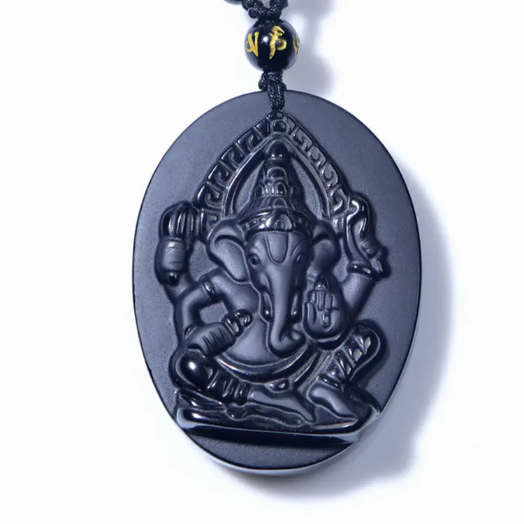 Pendentif en pierre de bouddha en obsidienne, accessoire personnalisé pour dames Diwali, cristal, ganesha