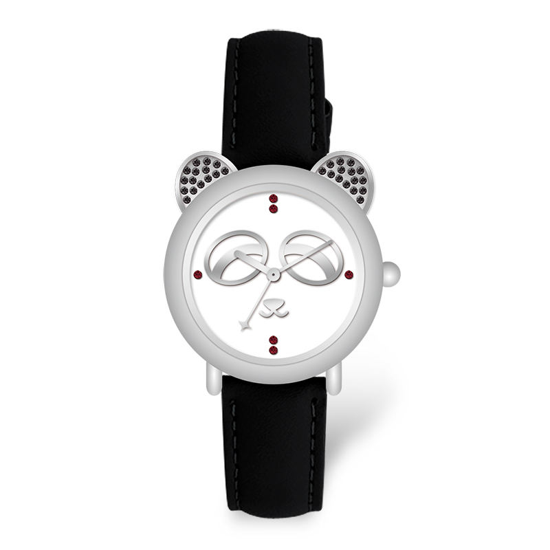 Cartoon Pu Leather Strap Student Creative Cute Funny Panda Style Unisex Watch for Children Girls and Boys