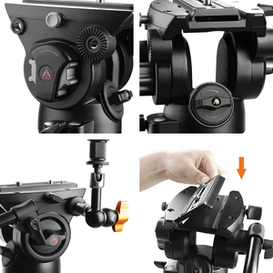 Kit de trépied vidéo professionnel en aluminium à deux étages <span class=keywords><strong>E</strong></span>-<span class=keywords><strong>IMAGE</strong></span> EK780 PLUS avec une charge utile maximale de 6 kg/13,2 lb et une tête fluide de 100 mm - Product Image 6