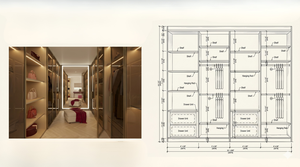 Armoire sur mesure VIQ avec plusieurs étagères, tringles de suspension et unités de tiroirs, installation requise (modulaire) - Product Image 2