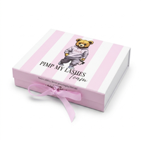 Kotak Kado Kemasan Kosmetik Butik Mewah Bergaris Pink Putih dengan Logo Kustom dan Pita Magnetik