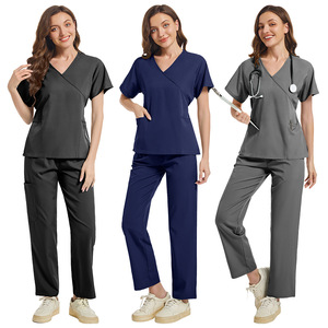 HZMNOI <b>Scrub</b> Set Unisex V Neck Knitted Moisture Wicking Hospital Uniforms - Product Image 5