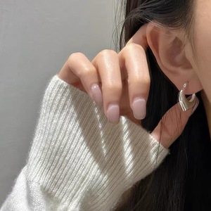 S925 Sterling Silver Huggie <b>Earrings</b> Geometric Design Fashionable Glossy Everyday Wear Silver Color Fine <b>Cuff</b> <b>Earrings</b> - Product Image 2