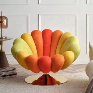 Poltrona Girevole a Ventaglio in Velluto con Bordo Ondulato, <span class=keywords><strong>Design</strong></span> a Petalo Multicolore, Base in Metallo Dorato, Arredamento per <span class=keywords><strong>Soggiorno</strong></span>, Poltrona, Fauteuil - Product Image 5