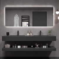Meuble-lavabo mural moderne double couche en roche, résistant à l'eau et durable, idéal pour hôtels et villas
