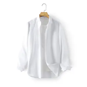 Aangepaste Hoge Kwaliteit Heren Ademende Casual Lange Mouw Knoop Omhoog 100% Linnen Witte Shirts