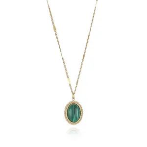 Stainless Steel Necklace Oval Natural Tiger's Eye Stone Malachite Turquoise Women's Necklace Choker